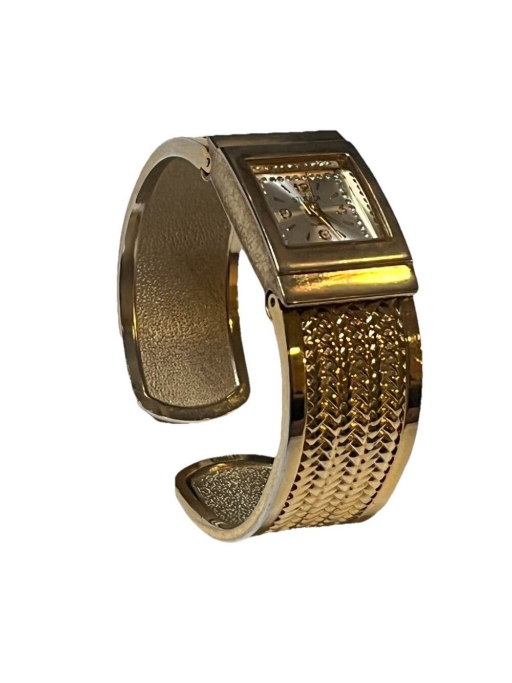 Studio Time Gold Tone Cuff Bangle Quartz Watch Rhinestone Dial Japa Untested